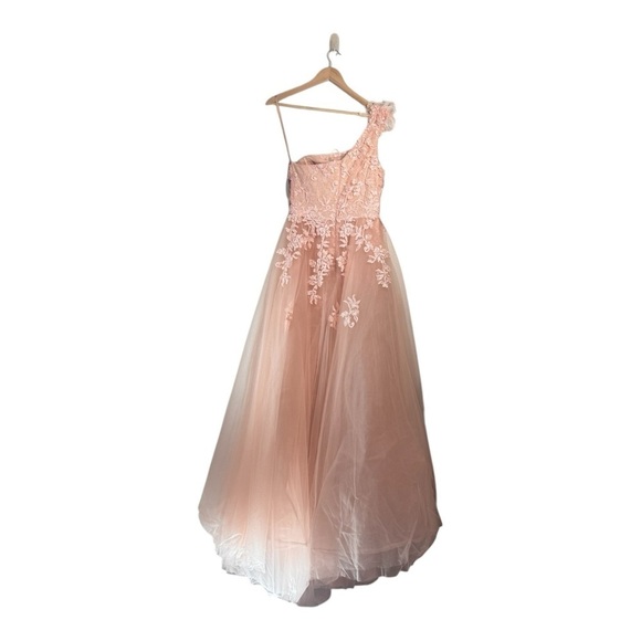 Abby Paris Longs by Lucci Lu Lace Gown with Tulle Overskirt in Blush NWT - Picture 8 of 12
